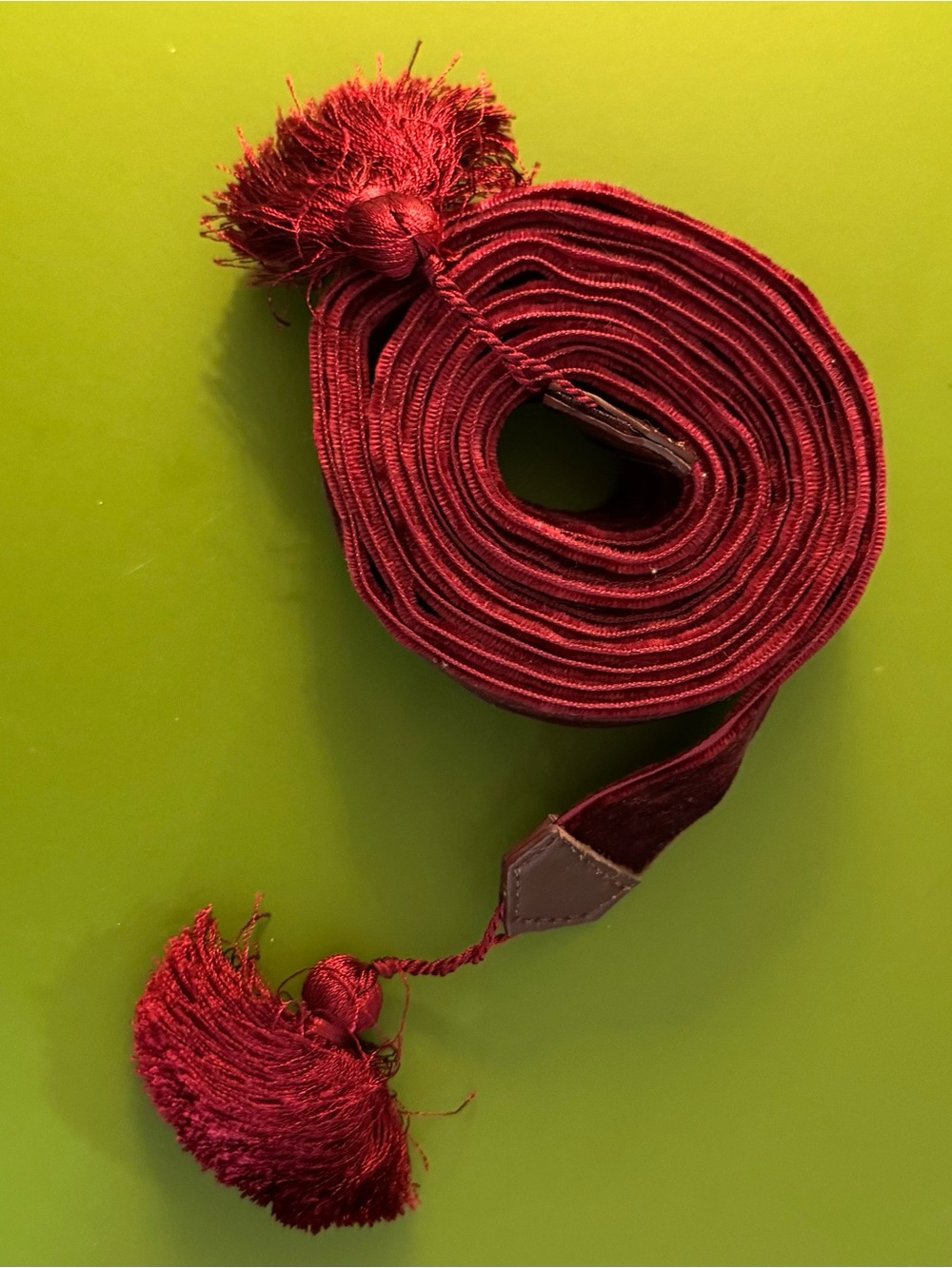 J. Crew burgundy Tassel velvet Belt